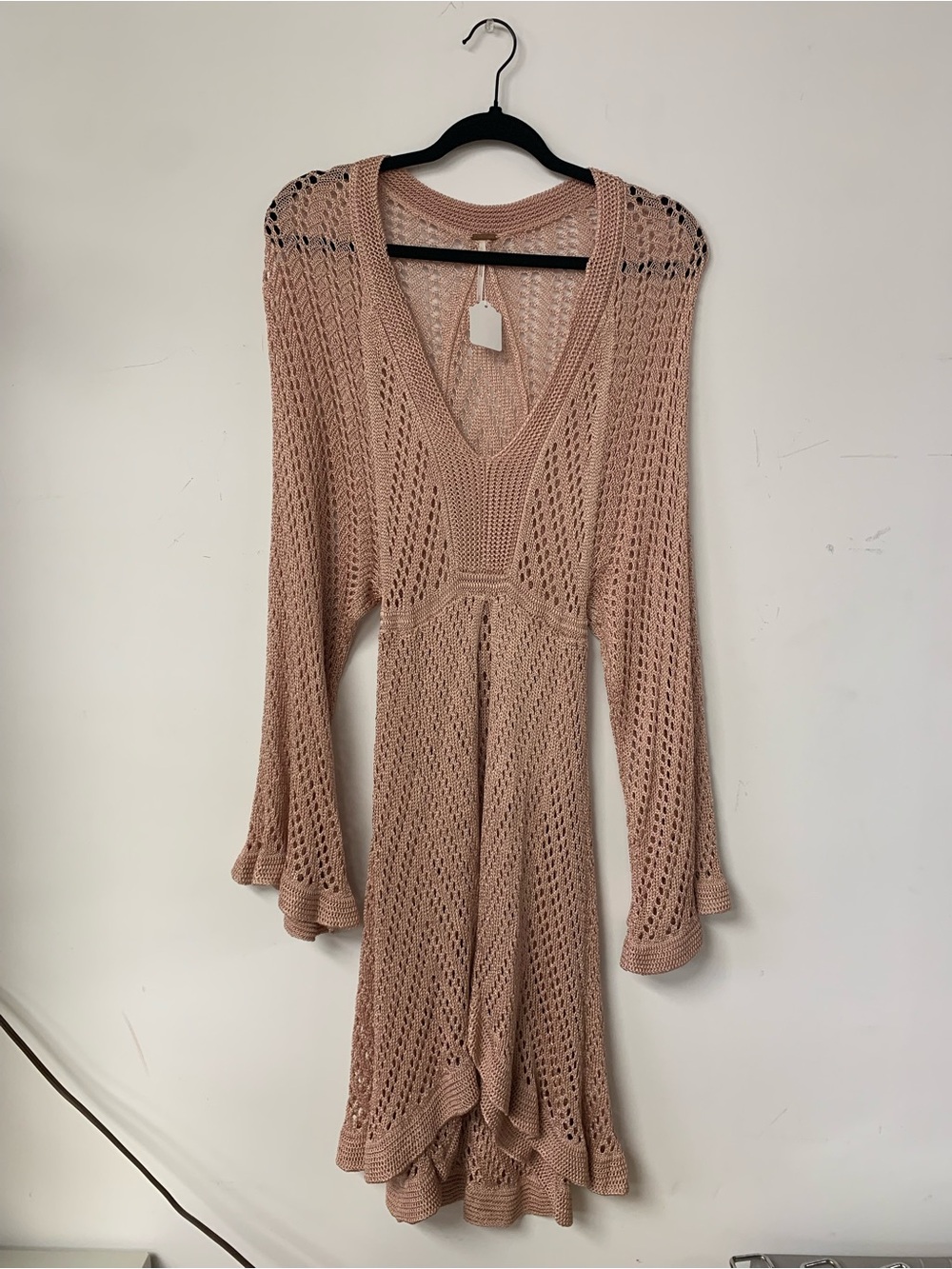 Free People Women's Crochet V-Neck Dusty Rose Dress/Cover up